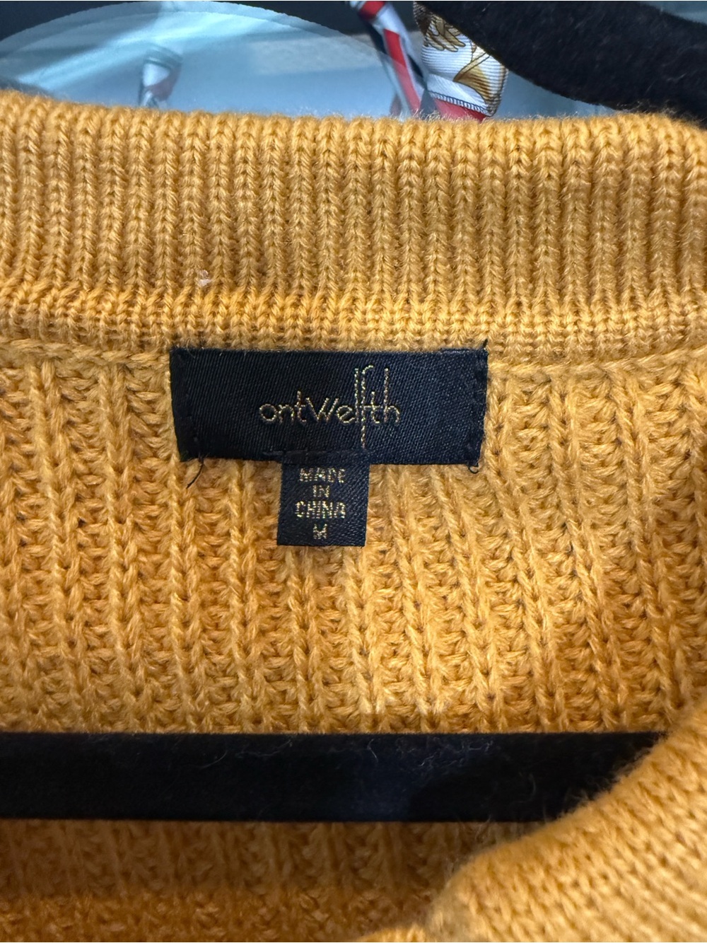 Ontwelfth Mustard Yellow Collared V-Neck Fringe Sleeve Cable Knit Sweater M 339 - Picture 2 of 3